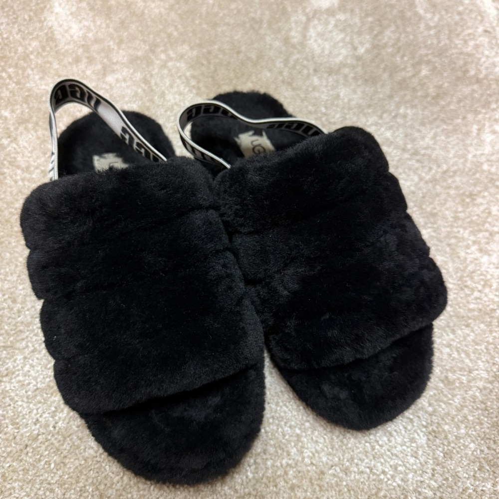 Cozy UGG Black Fuzzy Slippers
